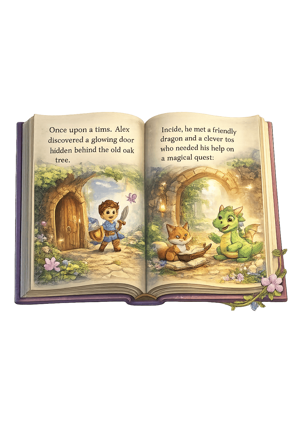 Open illustrated storybook with a personalized adventure inside